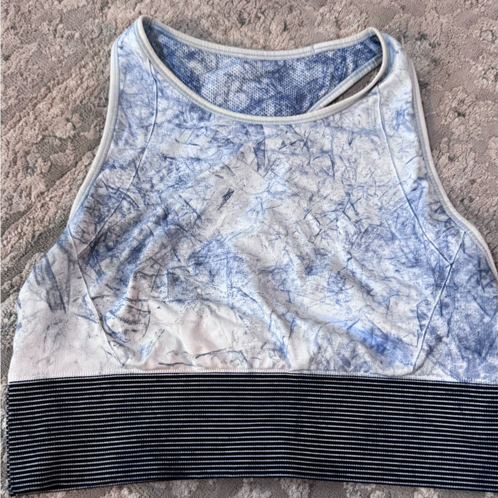 Blue and White Women's Tank sports bra